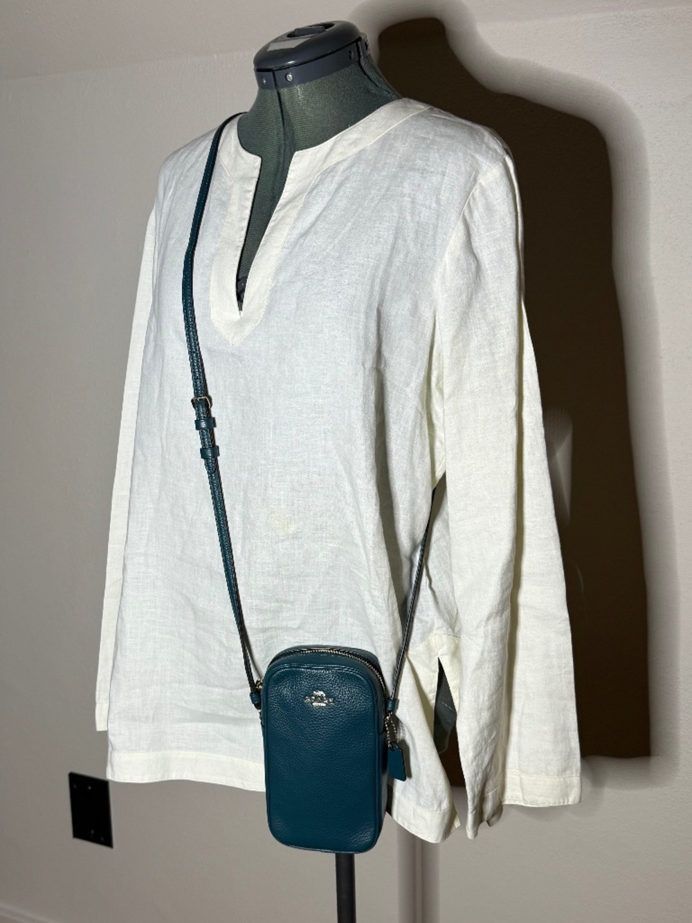 Coach Pebbled Leather Teal Turquoise Crossbody with CC slot